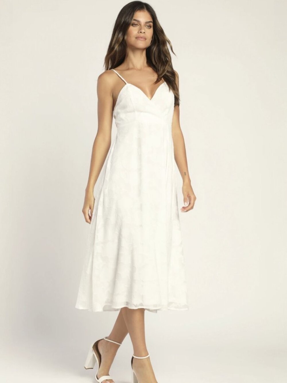 Lulus Perfectly Picturesque White Floral Burnout Surplice Midi Dress NWT - Picture 3 of 9